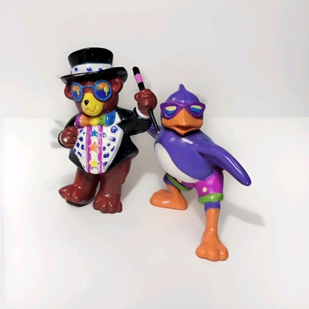 Vintage 90s Lisa Frank Cake Toppers – Magician Bear + Cool Penguin